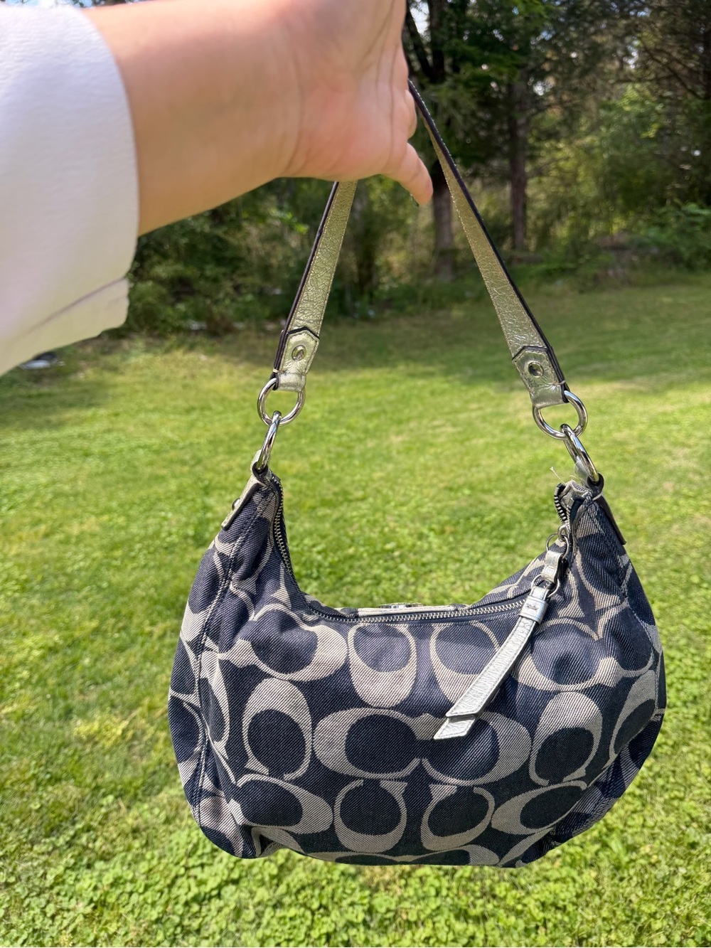 Coach Denim And Silver  Signature Canvas Shoulder Hobo - Picture 3 of 5